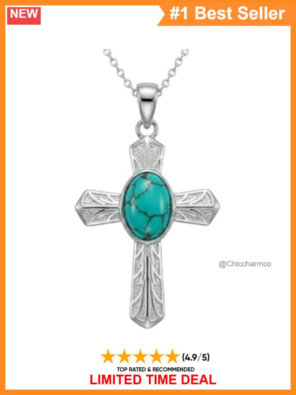 Sterling Silver Turquoise Cross Pendant Necklace Western Bohemian